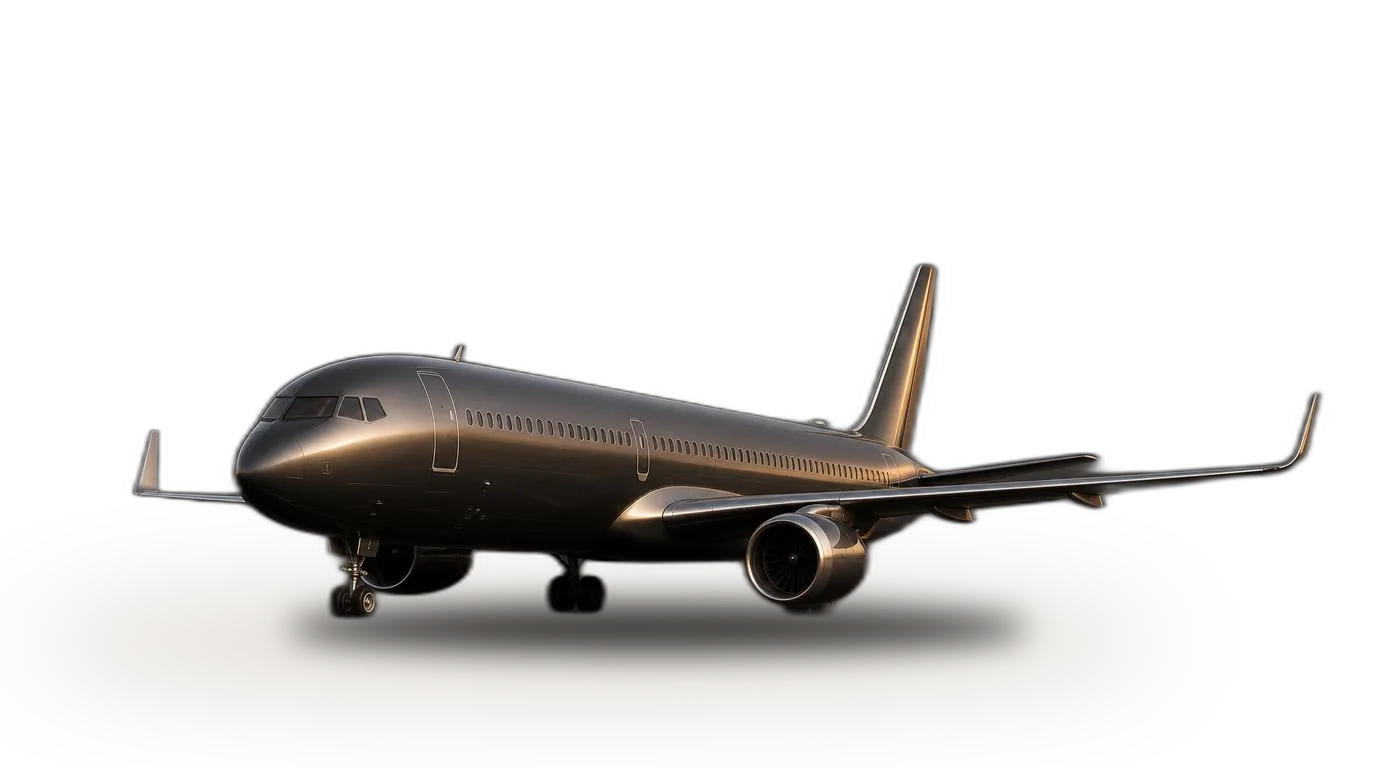 Avion aux reflets métalliques posé au sol, transferts aéroport FJ13 depuis Strasbourg