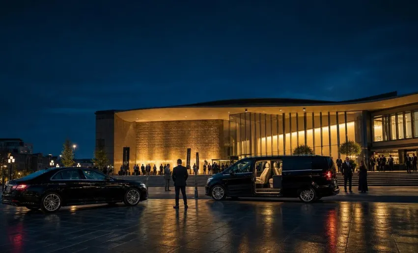 Transport de soirée d'entreprise à Strasbourg, navette d'invités et chauffeur en attente FJ13